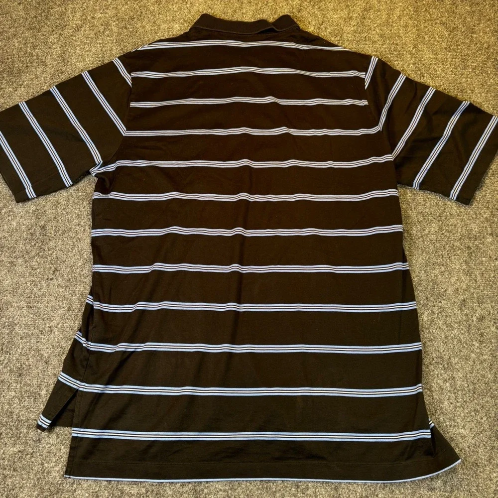 Polo Golf Ralph Lauren Mens Large Striped Short Sleeve Polo Shirt Brown Blue